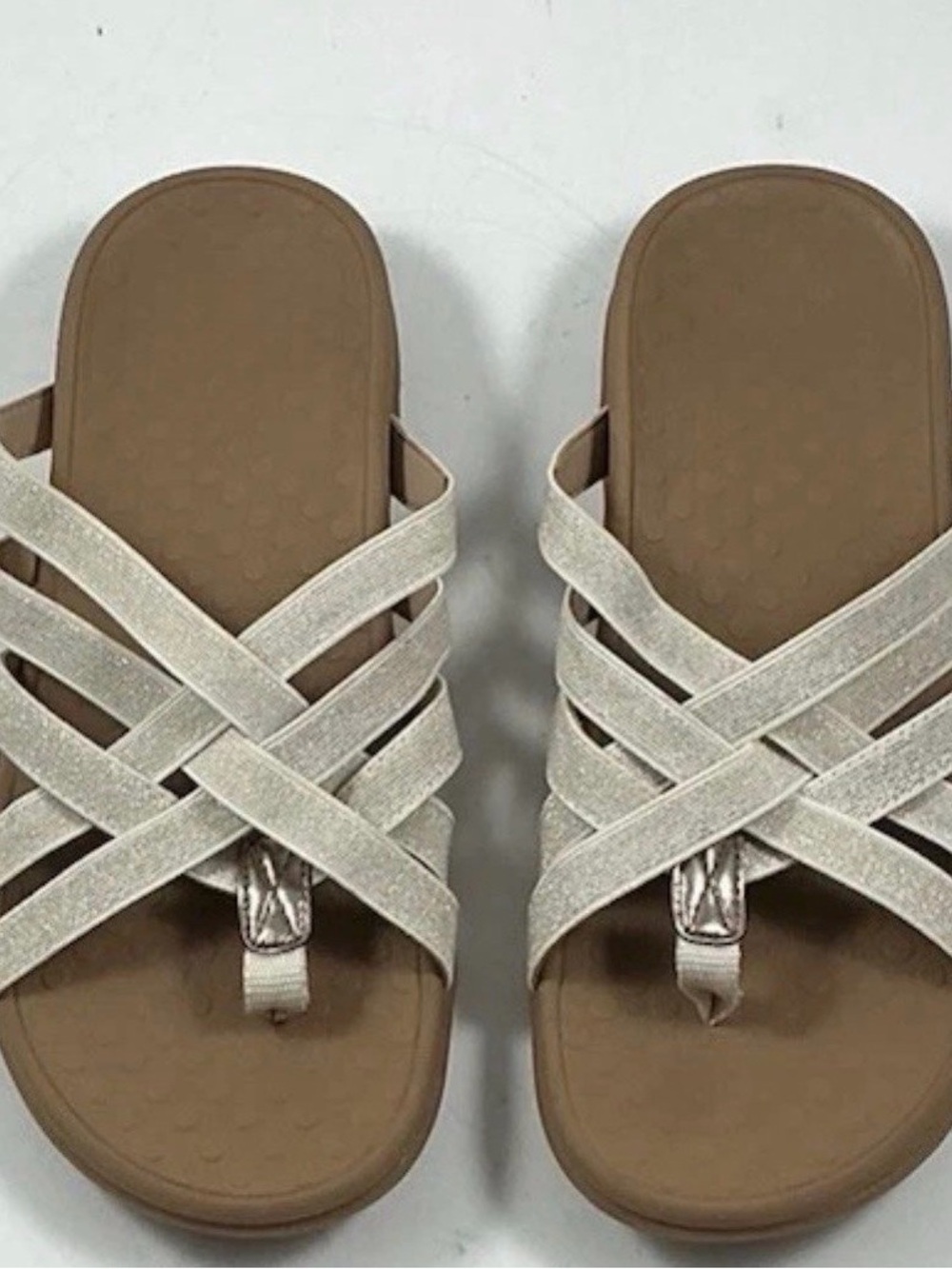 Vionic Women’s Tia Champagne Metallic Size 6Woven Stretch Sandals